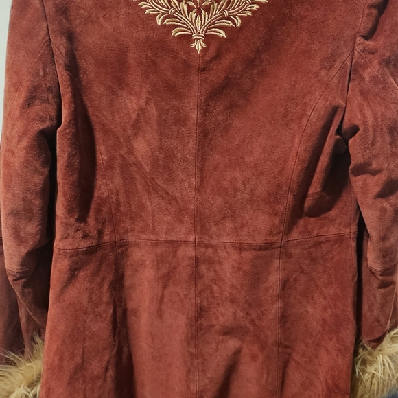 Collection B Burgundy Penny Lane Inspired Coat with Faux Fur Trim - Picture 2 of 4